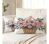 Funda Cojin 40x70 Juego de 2, Rosa Rectangular Impermeable Funda Almohada, Suave Terciopelo Fundas Cojines, Flor Doble Cara Estampad Fundas de Almohada para Interior/Exterior Sofá Decor Regalo J0-454