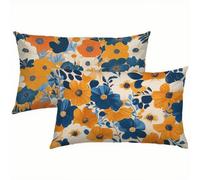 Funda Cojin 40x70 Naranja Juego de 2, Lino Flores Fundas Cojines Exterior Impermeable, Transpirables Funda de Almohada con Cremallera Oculta, para Cojines Decorativos, Sofá, Dormitorio, Jardín S6-655