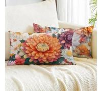 Funda Cojin 40x80 Juego de 2, Color Naranja Funda Almohada Flores Terciopelo Fundas Cojines Decorativos para Sofá Salón Hogar Decoración Rectangular Fundas de Almohada con Cremallera Invisible m00-21