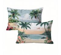 Funda Cojin 40x80 Verde Juego de 2, Playa Fundas Cojines Exterior Impermeable, Lino Funda de Almohada con Cremallera Oculta, Suave Cómodo y Fácil Cuidado, Adecuado para Sofá, Cama, Jardín K2-285