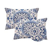 Funda Cojin 40x80cm Cojines Exterior Impermeable 2 Piezas Rectangulares Lino Fundas de Almohada Mandala,Grandes Cushion Covers con Cremallera Oculta,Patio Jardín Otoño Decorativas Cushion Raya,LY-920