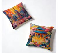 Funda Cojín 45 x 45 Juego de 2 Color, Funda De Almohada 45x45 cm Cojine Exterio Arquitectura China Decoracion Cojines Sofa Lino con Cremallera Oculta Primavera Verano Decorativos, Regalos T-1U9164