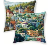 Funda Cojin 45x45 cm Cartoon Exterior Impermeable Fundas de Almohada de Lino Almohadas Decorativas Sala, House Pack de 2 con Cremallera Oculta Cojines Decorativos para Terraza, Jardín, Dormitorio lj-9