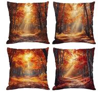 Funda Cojin 45x45 cm, Juego de 4 Fundas de Cojines Otoño Lino Cuadradas Cojines Exterior Impermeable con Cremallera Invisible, Patio al Aire Libre, Jardín Sofa, Terraza Decoración Cojin Bosque M21