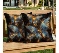 Funda Cojin 45x45 cm Oro Funda Cojines Exterior Impermeable Terciopelo Mariposa Almohadas Decorativos Sofá, Doble Cara Impresa para Salón Cama Silla Jardín Oficina Habitacion Lumbar Pack de 2 dj-605