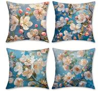 Funda Cojin 45x45 Juego de 4 Cojines Sofa Flor Cojines Exterior, Cojin Impermeable Terciopelo Fundas de Almohada, Cuadrado Funda Almohada 4 Pack, Decoración Jardin Exterior, 45x45cm, Azul (2), o-440