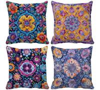 Funda Cojin 45x45 Purpura Fundas Cojines Exterior Lino Cushion Covers con Cremallera Oculta para Sala de Estar Sofa Dormitorio Exterior Jardín Decoración Regalo (Bohemia) Patrón Juego de 4 a70-F