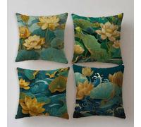 Funda Cojin 45x45cm Cojines Exterior Impermeable piedra turquesa Juego de 4 Impresin de Doble Cara Cuadradas Lino Muebles de Jardin Funda Almohada Lotus,Verano Terraza Gifts,con Cremallera Oculta S695