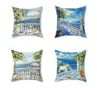 Funda Cojín 45X45CM Juego de 4, Fundas Cojines Exterior Impermeable Océano Lino Cojines para Sofa Color Patrón Impresión a Doble Cara HD para Exterior Balcón Jardin Decorativos, Regalo Mujer H-ET7