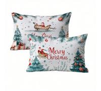 Funda Cojin 45x70 Azul Juego de 2, Navidad Fundas Cojines Exterior Impermeable, Lino Funda de Almohada con Cremallera Oculta, Suave Cómodo y Fácil Cuidado, Adecuado para Sofá, Cama, Jardín K2-293