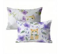 Funda Cojin 45x70 Flores Juego de 2, Gato Fundas Cojines Exterior Impermeable, Lino Funda de Almohada con Cremallera Oculta, Suave Cómodo y Fácil Cuidado, Adecuado para Sofá, Cama, Jardín K2-165