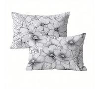 Funda Cojin 45x70 Gris Juego de 2, Flores Fundas Cojines Exterior Impermeable, Lino Funda de Almohada con Cremallera Oculta, Suave Cómodo y Fácil Cuidado, Adecuado para Sofá, Cama, Jardín K2-357