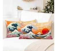 Funda Cojin 50 x 70 cm Rojo Funda de Almohada Ondas Cojines para Sofa, con Cremallera Oculta Funda de Almohada,Lino de Terciopelo Patrón Doble Cara Cojines para Sofa, Regalos para Hombres 0R-308