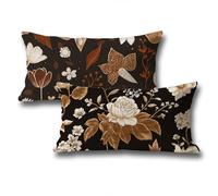 Funda Cojin 50x100 Juego de 2, Cojines Flores Terciopelo Protector Almohada, Impresión a Doble Cara, Rectangular Funda Almohada para Sofá Dormitorio Hogar, Halloween Decoracion Cojines, Marrón D-101