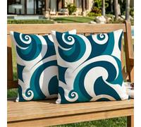Funda Cojin 50x50 cm Abstracto Cojines para Sofa Exterior Impermeable Lino Turquesa Almohadas Decorativos Sofá, Doble Cara Impresa para Salón Cama Silla Oficina Habitacion Lumbar Pack de 2 dj-628