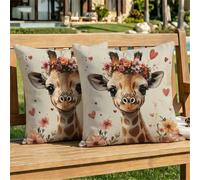Funda Cojin 50x50 cm Jirafa Funda Cojines Exterior Impermeable Terciopelo Gris Pardo Almohadas Decorativos Sofá, Doble Cara Impresa para Salón Cama Silla Oficina Habitacion Lumbar Pack de 2 dj-586