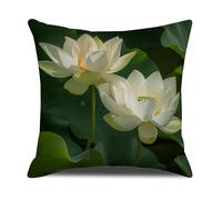 Funda Cojin 50X50 Flor Blanca Cojines de Lino Suave con Cremallera Invisible, Decorativa para Sofá Dormitorio, Estilo Moderno