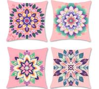 Funda Cojin 50x50 Juego de 4 Cojines Exterior Colorido Terciopelo Cojines para Sofa Funda Almohada Mandala Decorativos Fundas Cojín Suaves y Transpirables para hogar halloween Patio Decoracio S1-263