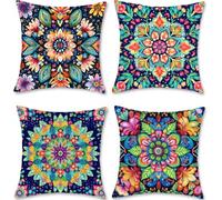 Funda Cojin 50x50 Juego de 4 Cojines Exterior Colorido Terciopelo Cojines para Sofa Funda Almohada Mandala Decorativos Fundas Cojín Suaves y Transpirables para hogar halloween Patio Decoracio S1-216