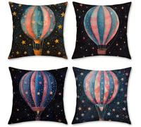 Funda Cojin 50x50 Juego de 4 Cojines Sofa Globo aerostático Cojines Exterior, Cojin Impermeable Lino Fundas de Almohada Cuadrado Funda Almohada, Decoración Jardin Exterior, 50x50cm, Estrella, o-758