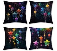 Funda Cojin 50x50 Juego de 4 Cojines Sofa sueño Cojines Exterior, Cojin Impermeable Lino Fundas de Almohada, Cuadrado Funda Almohada 4 Pack, Decoración Jardin Exterior, 50x50cm, Estrella, o-725