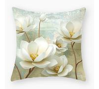 Funda Cojin 50x50 Lotus Blanca Fundas Cojines 50x50 Sofa Lino Funda De Almohada Lavable Cojines Cama Transpirable Protector Almohada Cushion Covers con Cremallera Invisible Juego de 1