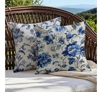 Funda Cojin 50x50 Marina de guerra Cojines Exterior Lino Flor Fundas para Almohadas con Cremallera Oculta, Cojines Decorativos Sofá Silla Patio Jardín Terraza Otoño, Regalos Mujeres, Juego de 2 1B-252