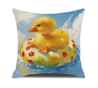 Funda Cojin 50X50 Rojo Y Azul Cojines de Lino Suave con Cremallera Invisible, Decorativa para Sofá Dormitorio, Estilo Moderno