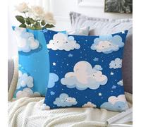 Funda Cojin 50x50cm Juego De 2 Suave Material De Lino Suave Transpirable Impermeable Decorar Azul Cojines Cama Decorativos,Nube Fundas Cojines Sofa Con Cremallera Invisible Para Salon Exterior A1-497