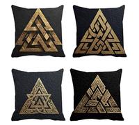 Funda Cojin 50x50cm Lino Juego de 4 Dorado, Cuadrado Triángulo fundas cojines, funda almohada Otoño, Cojines Sofa para Decoración Dormitorio Y Salón, con Cremallera Oculta, Lavable a máquina B-515