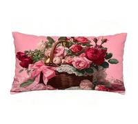 Funda Cojin 50x60 cm Juego de 1 Funda Almohada Rosas, Lino Cojines para Sofa Impresión de Doble Cara Rectangular Cojines Decorativos con Cremallera Invisible, Cama Home Decoration (Flor) T9-139