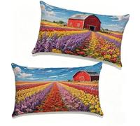 Funda Cojín 50x60 cm Juego de 2 Flor, Funda Almohada 50 x 60 cm, Lino Cojines para Sofa Granja Patrón Impresión a Doble Cara HD para Exterior Primavera y Verano Decorativos, Regalo Mujer 6-8991NU