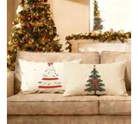 Funda Cojin 50x70 2 Piezas, De Dos Caras Árbol de Navidad Patrón Lino Cojines Sofa, Hogar Decoracion Navidad Funda Almohada, Rectangular Decoracion Hogar y Dormitorio Fundas Cojines, Blanco P-w-272