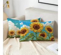 Funda Cojin 50x70 cm Azul Fundas Cojines Girasol Funda Almohada Juego De 2 Terciopelo Rectángulo Cojines Exterior, Cremallera Invisible, Decorativos Jardín Sala de Estar Sofá Dormitorio Oficina 2s-389