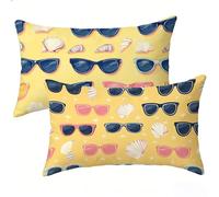 Funda Cojin 50x70 cm Juego 2, Amarillo Cojines Exterior Impermeable, Anteojos Fundas Cojines 50x70, Suave Transpirables Lino Fundas de Almohada, para Verano Decoración del Hogar Sofá Regalos E-820