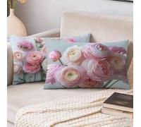 Funda Cojin 50x70 cm Juego 2, Rosa Cojines Exterior Jardin Impermeable Lino Fundas de Almohada, Peonía Cojines Cama Decorativos para Sofa Habitacion Patio Jardín Balcón, Regalos para Mujeres S-2602