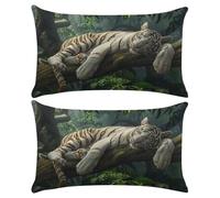 Funda Cojin 50x70 cm Juego de 2 Fundas Cojines Animal Poliéster Lino Funda Almohada Decorativo Fundas de Cojín Tigre Blanco con Cremallera Invisible para Sofá Dormitorio Sala de Estar Jardin -XY261