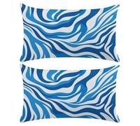 Funda Cojin 50x70 cm Juego de 2 Fundas Cojines Blanco Poliéster Lino Funda Almohada Decorativo Fundas de Cojín Cebra Azul con Cremallera Invisible para Sofá Dormitorio Sala de Estar Jardin -XY326