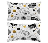 Funda Cojin 50x70 cm Juego de 2 Fundas Cojines Blanco Poliéster Lino Funda Almohada Decorativo Fundas de Cojín Abstracto Negro con Cremallera Invisible para Sofá Dormitorio Sala de Estar -XY259
