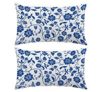 Funda Cojin 50x70 cm Juego de 2 Fundas Cojines Blanco Poliéster Lino Funda Almohada Decorativo Fundas de Cojín Plantas Azules con Cremallera Invisible para Sofá Dormitorio Sala de Estar -XY723