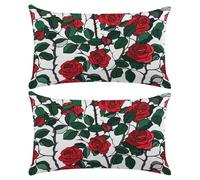 Funda Cojin 50x70 cm Juego de 2 Fundas Cojines Blanco Poliéster Lino Funda Almohada Decorativo Fundas de Cojín Rosas Rojas con Cremallera Invisible para Sofá Dormitorio Sala de Estar Jardin -XY272