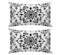 Funda Cojin 50x70 cm Juego de 2 Fundas Cojines Blanco Poliéster Lino Funda Almohada Decorativo Fundas de Cojín Flor Negra con Cremallera Invisible para Sofá Dormitorio Sala de Estar Jardin -XY296