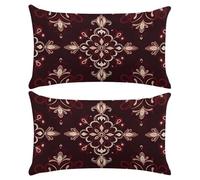 Funda Cojin 50x70 cm Juego de 2 Fundas Cojines Borgoña Poliéster Lino Funda Almohada Decorativo Fundas de Cojín Boho con Cremallera Invisible para Sofá Dormitorio Sala de Estar Exterior Jardin -XY301