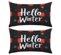 Funda Cojin 50x70 cm Juego de 2 Fundas Cojines Invierno Poliéster Lino Funda Almohada Decorativo Fundas de Cojín A Cuadros con Cremallera Invisible para Sofá Dormitorio Sala de Estar Jardin -XY459