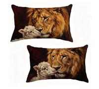Funda Cojín 50x70 cm Juego de 2 LeóN, Funda De Almohada 50 x 70 cm Cojine Exterio Oveja Decoracion Cojines Sofa Lino con Cremallera Oculta para Primavera Verano Decorativos, Regalos Mujeres 1-2184E5