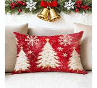 Funda Cojin 50x70 cm Rojo Funda Almohada Juego De 1 Fundas Cojines Árbol de Navidad Lino Cojines Rectangulares con Cremallera Invisible, Decorativos Navideña Jardín Sala de Estar Sofá Dormitorio 1h-65