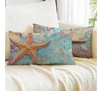 Funda Cojin 50x70 Juego de 2, Color Naranja Funda Almohada Estrella De Mar Lino Fundas Cojines Decorativos para Salón Hogar Decoración Rectangular Fundas de Almohada con Cremallera Invisible m00-99