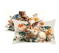 Funda Cojin 50x70 Juego de 2 Pascua de Resurrección Cojines Exterior Conejo Funda Almohada Rectangulares Lino Decorativos Cushion Covers con Cremallera Invisible,Sala Sofá Decor Otoño Regalos,J495