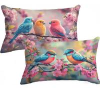 Funda Cojin 50x70 Pájaro Fundas Cojines flores de cerezo Juego de 2, Doble Cara Impresión Lino Almohada con Cremallera Invisible Cojines Sofa para Sofá Decoración Cama Room Decor Regalo Mujer,Model108