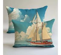 Funda Cojin 50x70cm Azul Fundas Cojines Bote Cojines para Sofa Decoración Lino Almohada Juego 2 Piezas,Cremallera Oculta,Verano Decorativa Doble Estampado para Hogar Sofá Silla Cama Sala Estar LK-1485